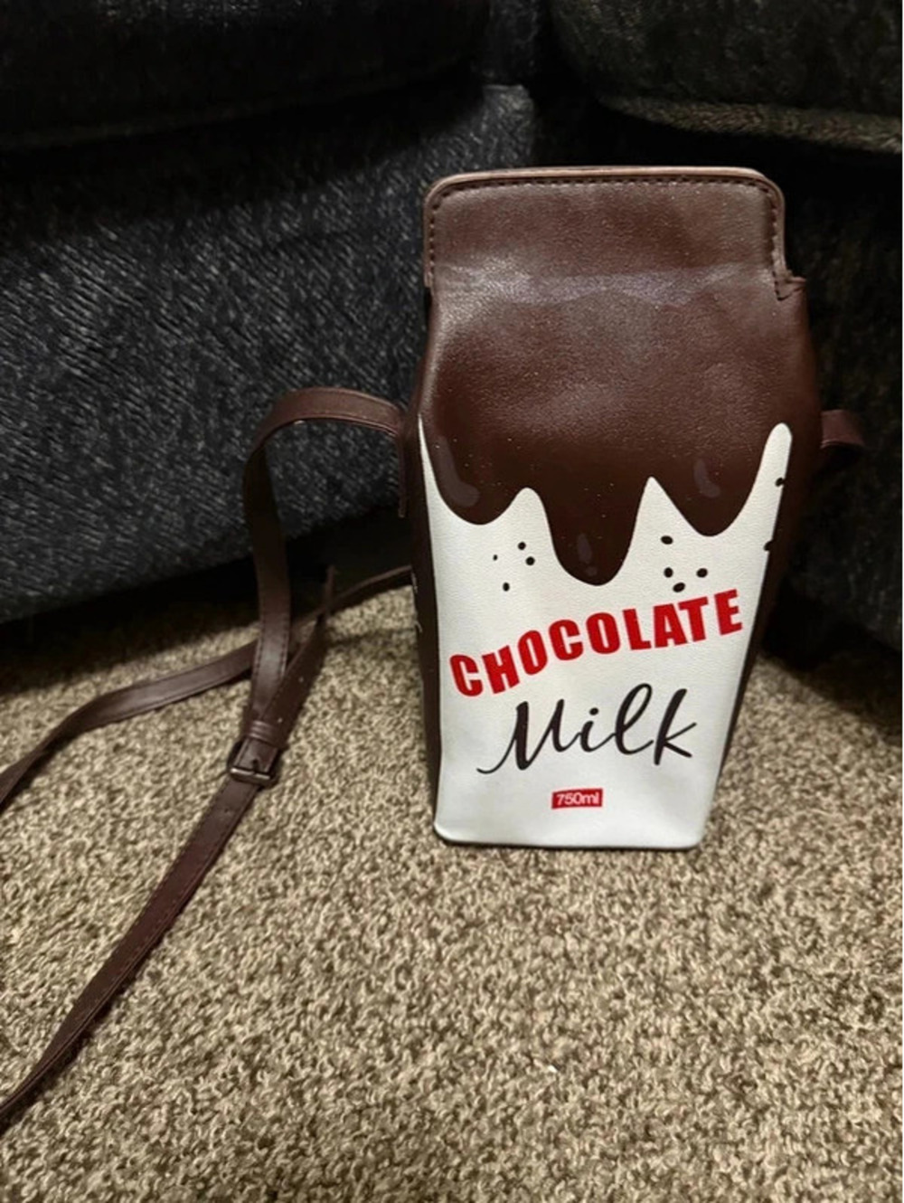 Chocolate Milk Carton Novelty Crossbody Purse Brown White Faux Leather Kawaii